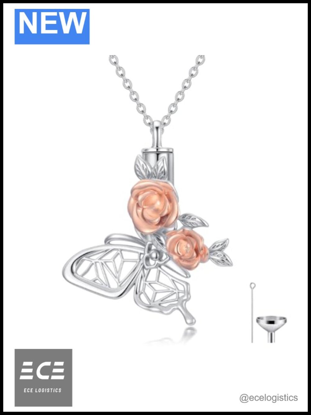 S925 Sterling Silver Urn Necklace Butterfly Cremation Jewelry Memorial Keepsake